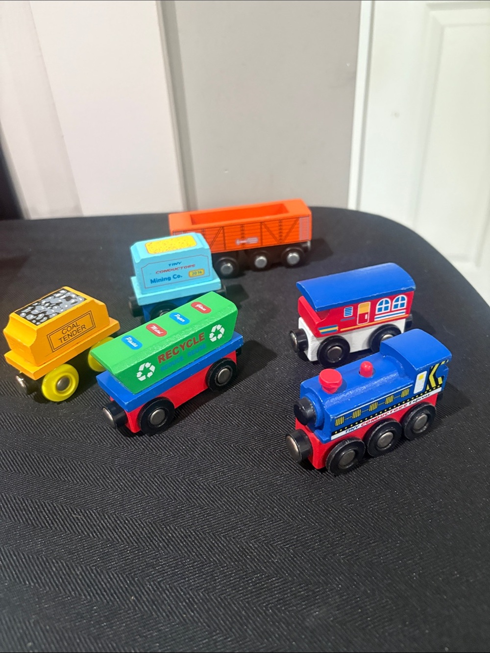 Colorful Wooden Toy Train Set - Blue, Red, Green & Yellow